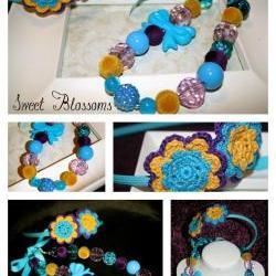 Crochet head band with matching bubblegum beads necklace